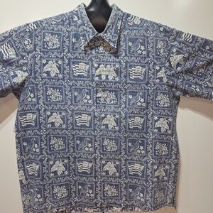 Reyn Spooner Blue and White Graphic Men's Shirt